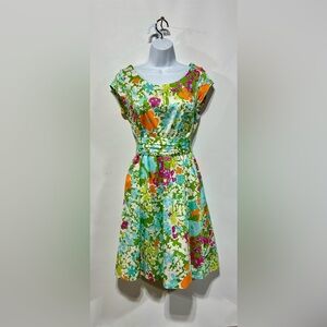 Isaac Mizrahi Floral Garden 100% Cotton Dress in Multi-Color Women’s Size 4